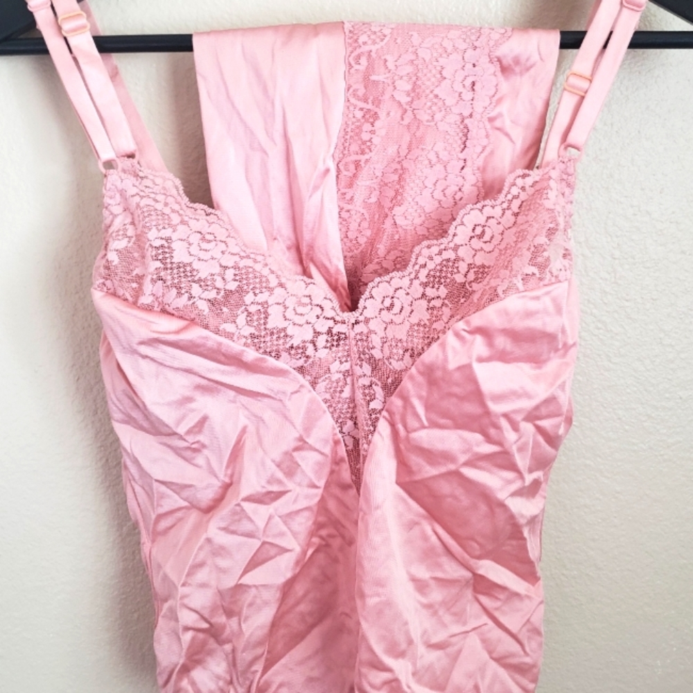 Vintage Bestform Pink Camisole and Slip Nylon Silk Lace Trim Lingerie S/34